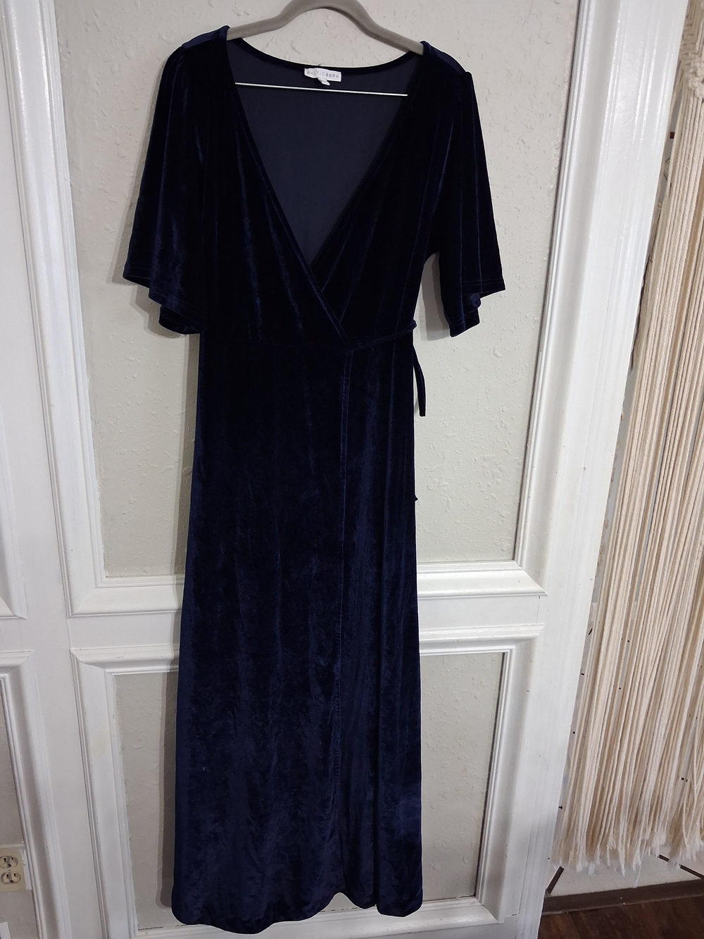 Baltic born navy blue velvet maxi dress wrap angel sleeves xl photography